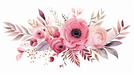 wedding floral with dreamy pink garden watercolor landscape - obrazy, fototapety, plakaty