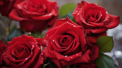 beautiful red roses. selective focus. Generative AI,