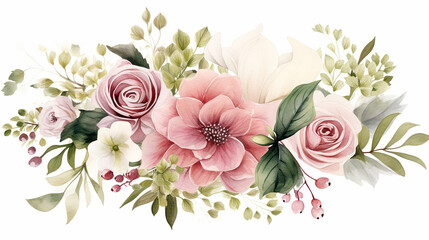 wedding floral with floral garden watercolor on white background