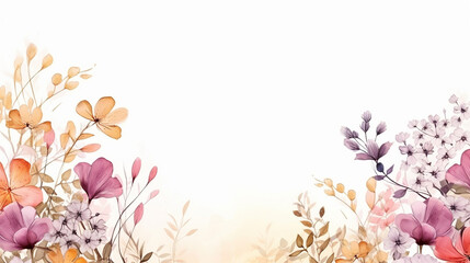 wedding theme floral with landscape watercolor background decoration