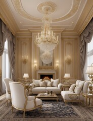 Living room decorated in European style, a luxurious and refined atmosphere.