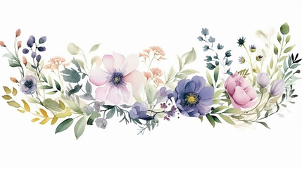 wedding theme suite with wild floral garden watercolor on white background