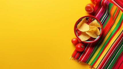 Vibrant Cinco de Mayo Fiesta: Top View of Delicious Nacho Chips on a Festive Table - Perfect for Mexican Holiday Celebrations