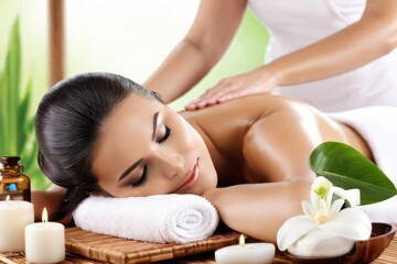Obraz na płótnie Canvas Beautiful woman receiving back massage in beauty spa salon. Beauty treatment concept. Generative AI