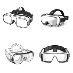 very simple isolated line styled vector illustration of Virtual Reality Education Goggles isolated in white background