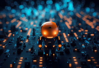 Illuminating Nightlife with Robotic Rhythms - A Futuristic Fusion of Technology and Sound, Animated in Dark Orange and Silver Hues, Capturing the Pulse of the DJ's Domain