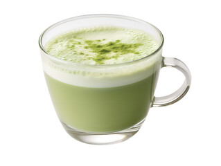 Glass of Tasty Matcha Latte, isolated on a transparent or white background