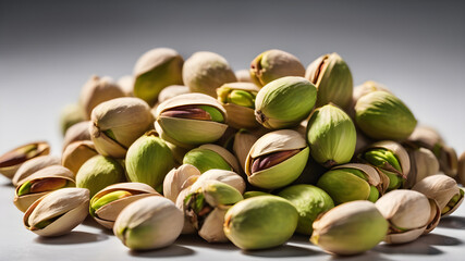 Obraz na płótnie Canvas heap of pistachios on a white isolated background, top view