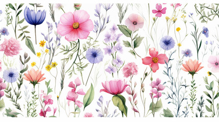 simple design with delicate flower garden watercolor seamless pattern on white background