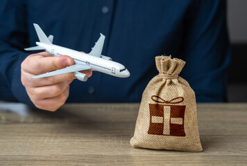 Gifts and rewards in the flight loyalty program. Low-cost airlines. Discounted flights. Traveler...