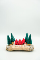 Houses and trees, figures. Environmental friendliness and autonomy of housing. High energy saving...
