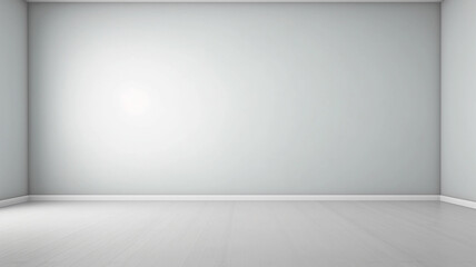 Light grey empty room with light from window in modern interior. Wall scene mockup for showcase with copy space.