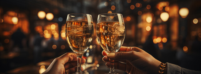 glass of champagne in a nightclub - obrazy, fototapety, plakaty