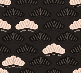 stylized pine tree pattern japanese style seamless tile achromatic grey black - 707881296