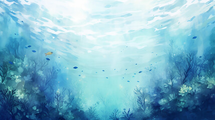 Fototapeta na wymiar underwater watercolor background illustration