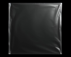 A square stretched polyethylene cover, resembling transparent plastic wrap, laid over a black background.