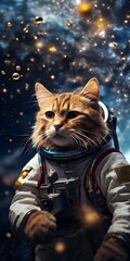 Obraz na płótnie Canvas Cosmic Whiskers: An Astronaut-Cat's Journey through the Celestial Abyss