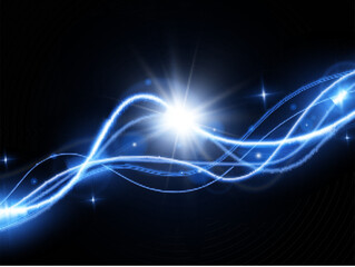 Light blue trail wave vector.Glowing smooth curved lines.Laser wave,glowing light effect,blue trail.
