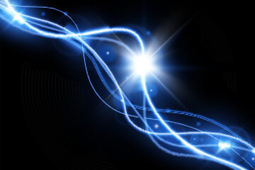 Light blue trail wave vector.Glowing smooth curved lines.Laser wave,glowing light effect,blue trail.
