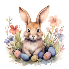 Easter Rabbit Basket Watercolor Sublimation Clipart. High quality photo