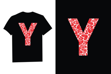 Red Heart Valentines Day Initial Monogram Letter "Y" T-Shirt
