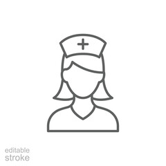 Nurse icon. Simple outline style. Medical assistant, female, woman, medic, doctor, health, medicine, hospital concept. Thin line symbol. Vector isolated on white background. Editable stroke SVG.