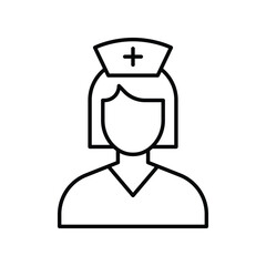 Nurse icon. Simple outline style. Medical assistant, female, woman, medic, doctor, health, medicine, hospital concept. Thin line symbol. Vector isolated on white background. SVG.