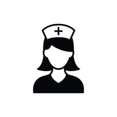 Nurse icon. Simple solid style. Medical assistant, female, woman, medic, doctor, health, medicine, hospital concept. Black silhouette, glyph symbol. Vector isolated on white background. SVG.