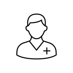 Nurse icon. Simple outline style. Medical assistant, male, man, medic, doctor, health, medicine, hospital concept. Thin line symbol. Vector isolated on white background. SVG.