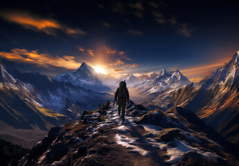 climbing Everest to reach the top  - obrazy, fototapety, plakaty