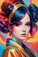 Fototapeta premium Beautiful girl digital illustration painting