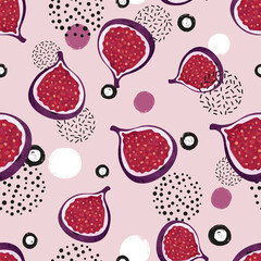 Seamless Fig fruit pattern. Abstract exotic fruit watercolor vector illustration