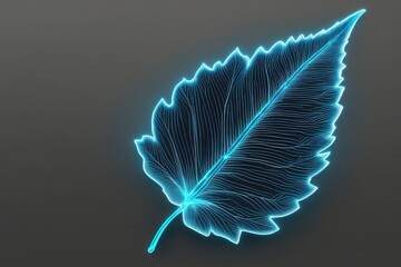 neon light blue leaf isolated on transparent or white background