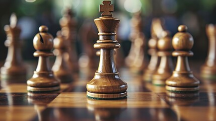 Strategically placed chess pieces on a wooden board signaling the start of a game.