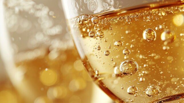 Bubbles rising in glasses of sparkling wine, symbolizing joy and celebration.