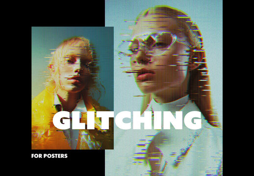 Glitching Screen Poster Photo Effect Mockup
