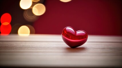 Fototapeta premium red heart on wooden table for Valentine's day, place for text, background for Valentine's day