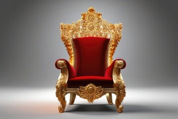 Red and gold throne royal armchair isolated on transparent or white background - obrazy, fototapety, plakaty