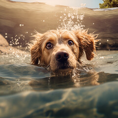 Cute dog underwater Illustration ,,cute puppy playing in water, joyful 