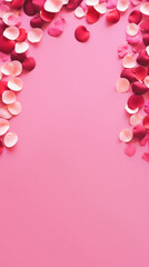 Fototapeta na wymiar Valentine's day background with hearts and rose petals.