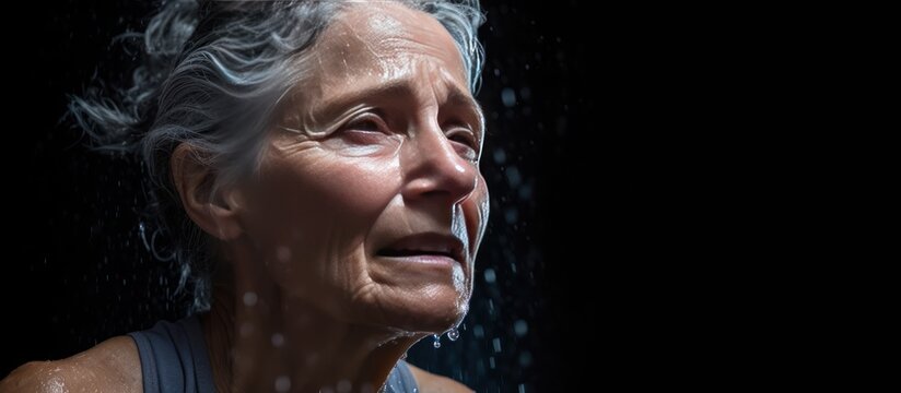 Caucasian Older Woman Wiping Sweat And Cooling Off After Sports Training.Senior Woman With Short Grey Hair Drinking Water After Exercising, Summer Time, Portrait In The Park