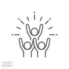 Group happy people icon. Simple outline style. Active kid, joy, fun team, enjoy, fan, freedom concept. Thin line symbol. Vector illustration isolated. Editable stroke.