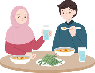 Muslim people eat together iftar suhoor eid mubarak