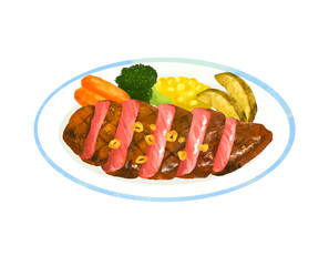 ステーキのイラスト　レストラン