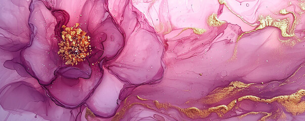 luxury Rose gold alcohol ink art with glitter