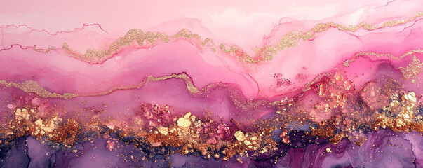 luxury Rose gold alcohol ink art with glitter
