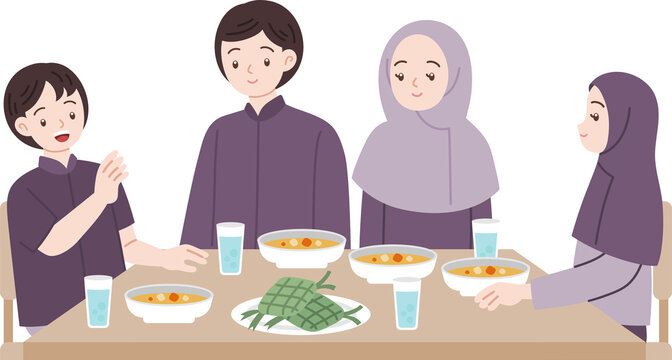 Muslim people eat together iftar suhoor eid mubarak