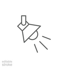 Searchlight icon. Simple outline style. Spotlight, stage light projector, floodlight, track light, theater concept. Thin line symbol. Vector illustration isolated. Editable stroke.