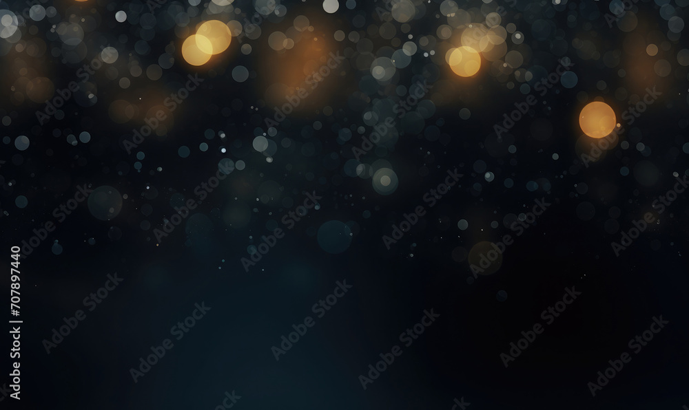 Wall mural dark bookeh lights background with soft golden glow. abstract festive backdrop