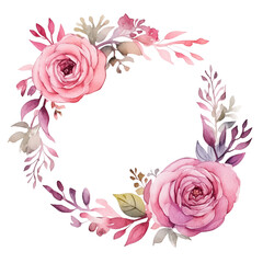 Round Wreaths, floral frames, watercolor flowers, transparent background, pink roses, Illustration Perfectly for greeting card design, wedding stationery invitation - obrazy, fototapety, plakaty